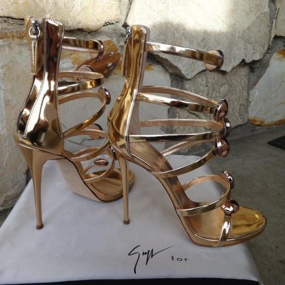 Giuseppe Zanotti "Harmony " Ramino Gold Leather Sandals - Picture 7 of 12